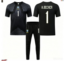 Brazylia Alisson Becker #1 Bramkarskie Koszulka Podstawowa dzieci MŚ 2026 Krótki Rękaw (+ krótkie spodenki)